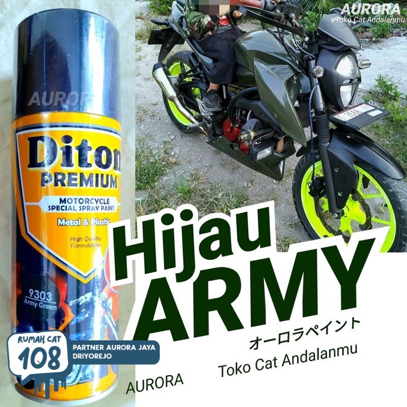 

Pilox Diton Premium Army Green 9303 Hijau Tentara Armi Cat Warna Tua Gelap Pylox Pilok 400ml