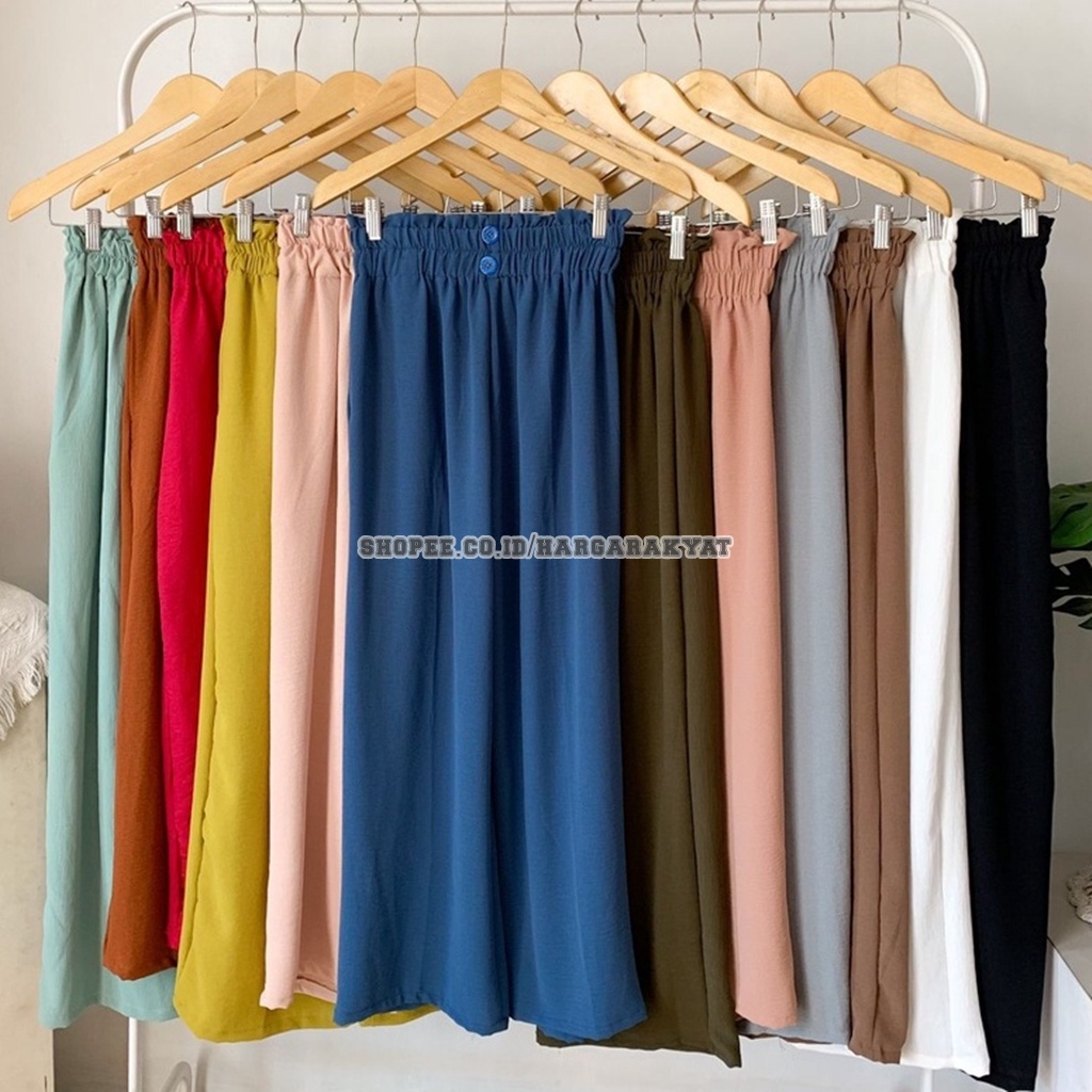 Kulot Highwaist Kancing Dua Bahan Airflow Crinkle | Outfit OOTD Korea