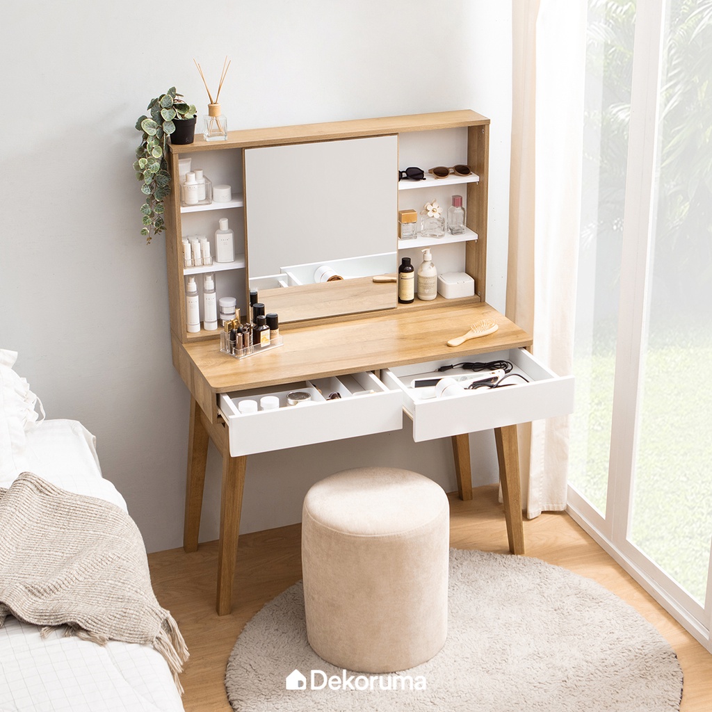 Dekoruma YONI Meja Rias Minimalis dengan Kaca | Meja Make Up