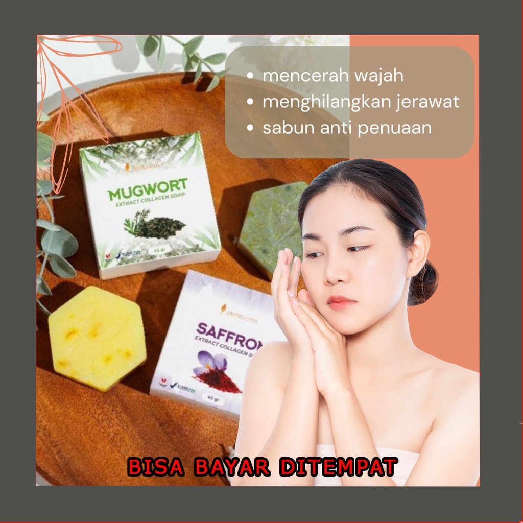 Saffbeautys Saffron Mugwort Collagen Soap 45gr - sabun wajah viral korea organic beaute - sabun pemu