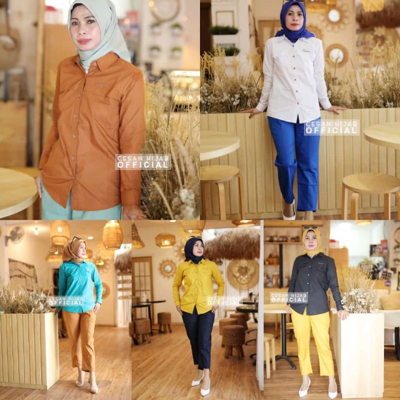 KEMEJA ATASAN POLOS POPLIN CESAN HIJAB OFFICIAL ORIGINAL || MOUNEERASHOP