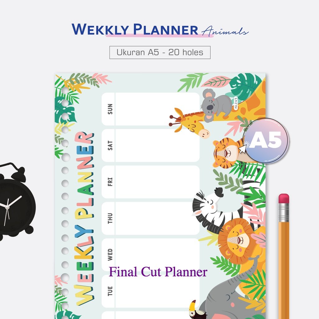 

Bukuqu Loose leaf A5 - NL243 Weekly Planner Animals - Stationery - Bookpaper - Kertas Binder .