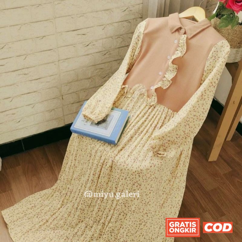 Hana Dress Gamis Plisket Wolfis Hanami Premium Import mix Knit premium Wolpeach mix kaos rajut impor