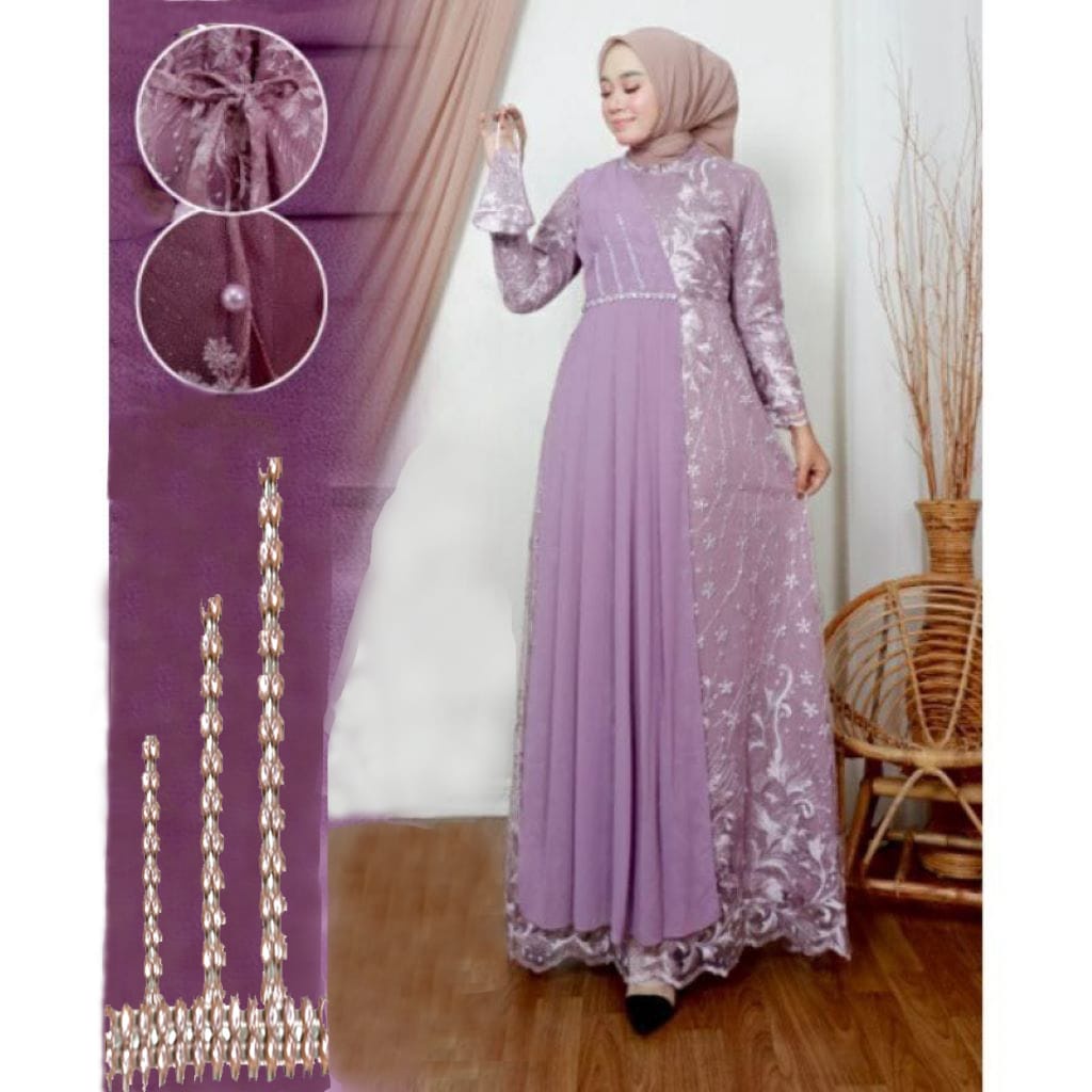 Gamis Syari Muslim CaniLLa Gamis/Dress Brukat Full Terbaru Baju Wanita Jumbo Abaya Syari Remaja Kekinian Kondangan Pesta Terbaru Bunga Cokelat Navy Putih