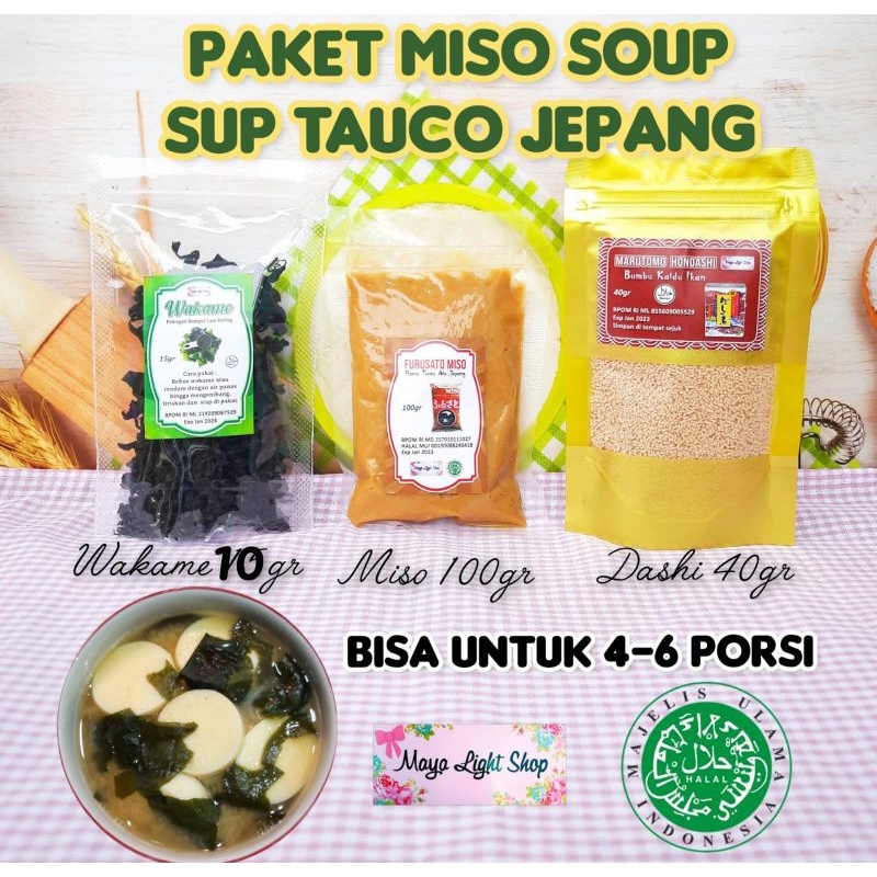 Paket bahan Miso Soup (Miso, Dashi, Wakame) sup rumput laut kaldu ikan tauco jepang wakame murah sup miso jepang halal