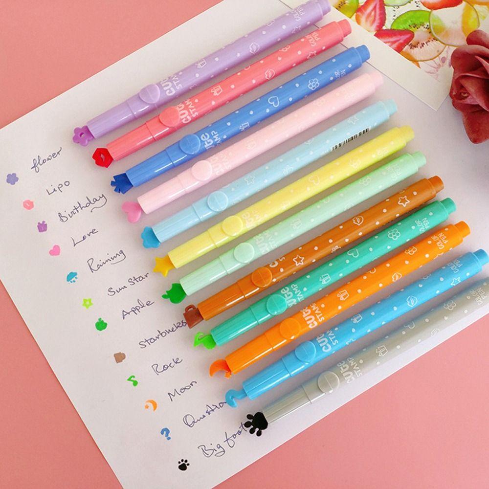 Lanfy Pulpen Stabilo 6Pcs/Set Lukisan Protable Untuk Siswa Spidol Set Alat Tulis Kantor Bunga Segel Hati Tip Untuk Akun Manual Bolpen Neon