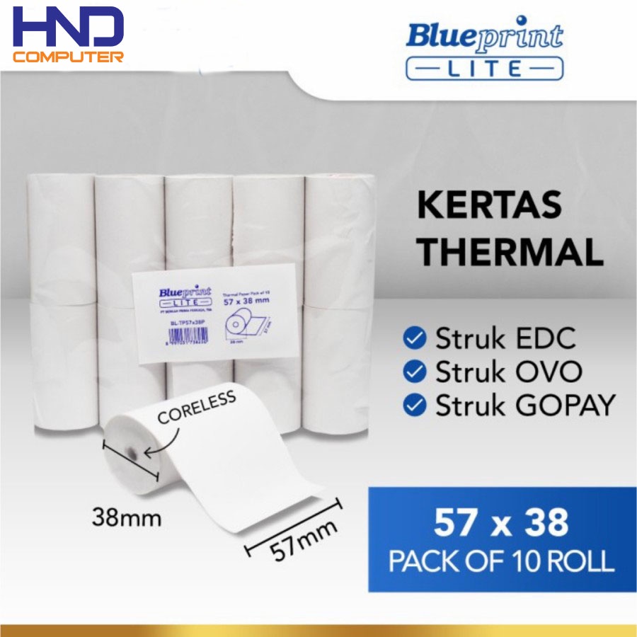 

KERTAS THERMAL STRUK EDC BLUEPRINT LITE 57x38, 57mm x 38mm - 10 Roll