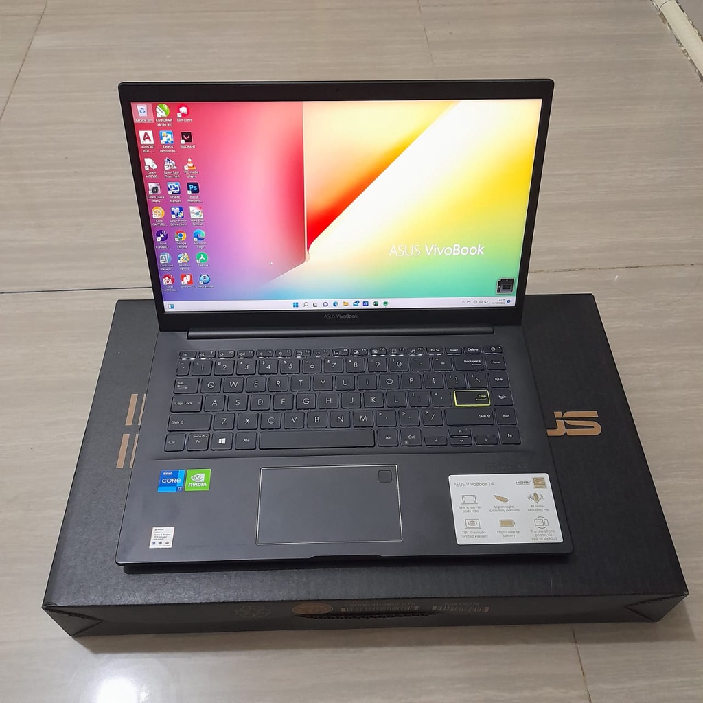 laptop Gaming desain programmer  ASUS VIVOBOOK K413E Core i7 gen11 ram 16gb SSD 512 14inc key backlight board mulus like new