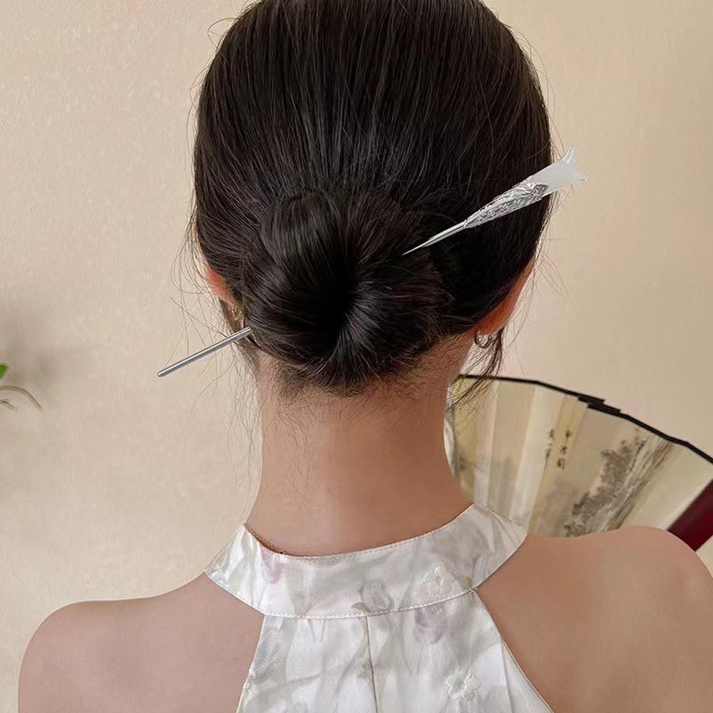 Needway   Wanita Tusuk Rambut Elegan Retro Untuk Cewek Magnolia Imitasi Glaze Simple Chinese Hair Fork