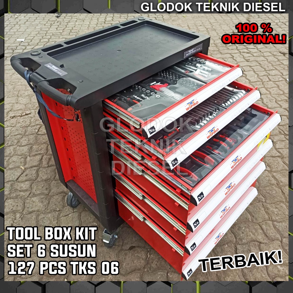 Jual Tool Box Trolley + Tool Kit Set 6 Drawer Laci Susun 127