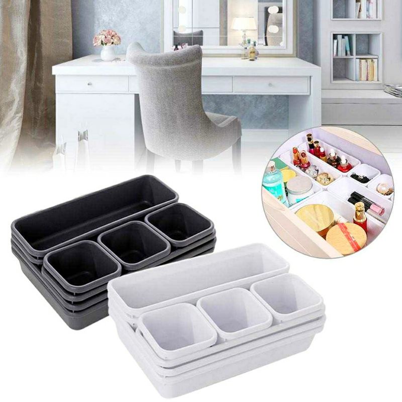 8 PCS Sekat Laci Penyimpanan Kotak Kosmetik Tempat Makeup Sendok Garpu Baki Lemari Drawer Organizer