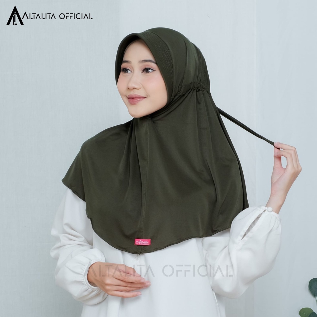 Altalita - Kerudung Bergo Serut Jokowi Instan Menutup Dada pet Antem Polos Bahan Jersey Premium Cocok untuk Sekolah Olahraga Volly Futsal Senam dan Sehari-hari
