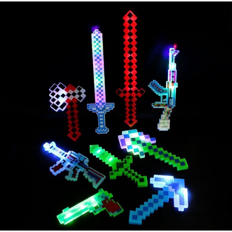 9 Variasi Mainan Pedangan Sword Axe Minecraft LED Light Fighting Sound TERBARU