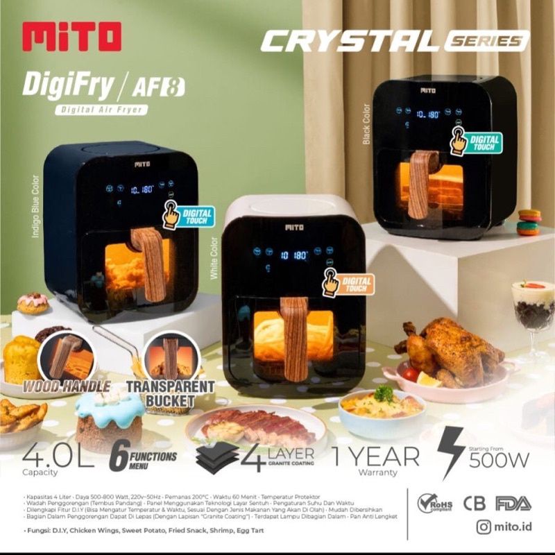 Mito Air Fryer AF8 Crystal Series air fryer Mito terbaru AF8 garansi resmi