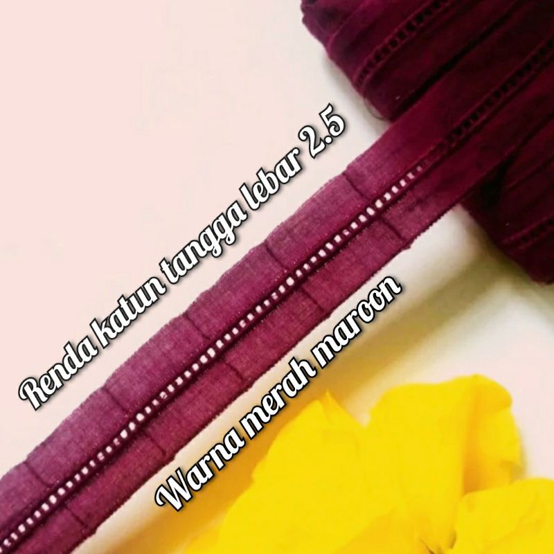 per meter,renda katun tangga warna merah maroon lebar 2.2 cm