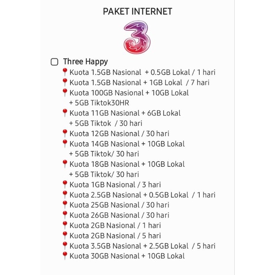 3 HAPPY PAKET INTERNET 3