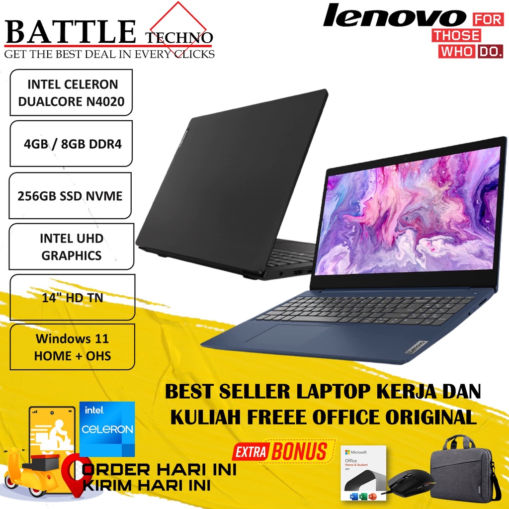 LAPTOP MURAH LENOVO IDEAPAD SLIM 3 14 INTEL N4020 4GB 512GB WIN11HOME+OHS TERLARIS