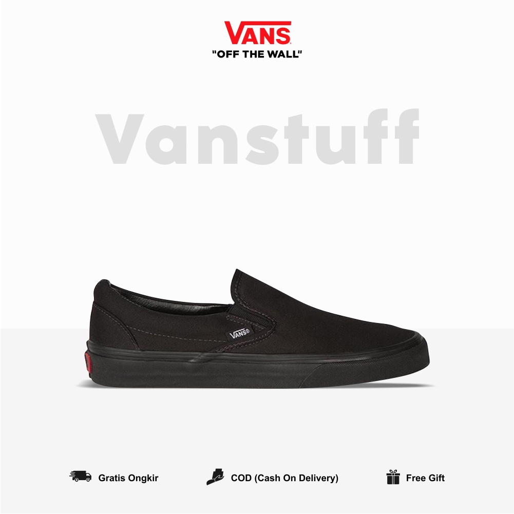 Vans Slip On Full Black Original  BNIB Couple Pria Wanita Global Market Waffle EVB Ori Authentic Hitam