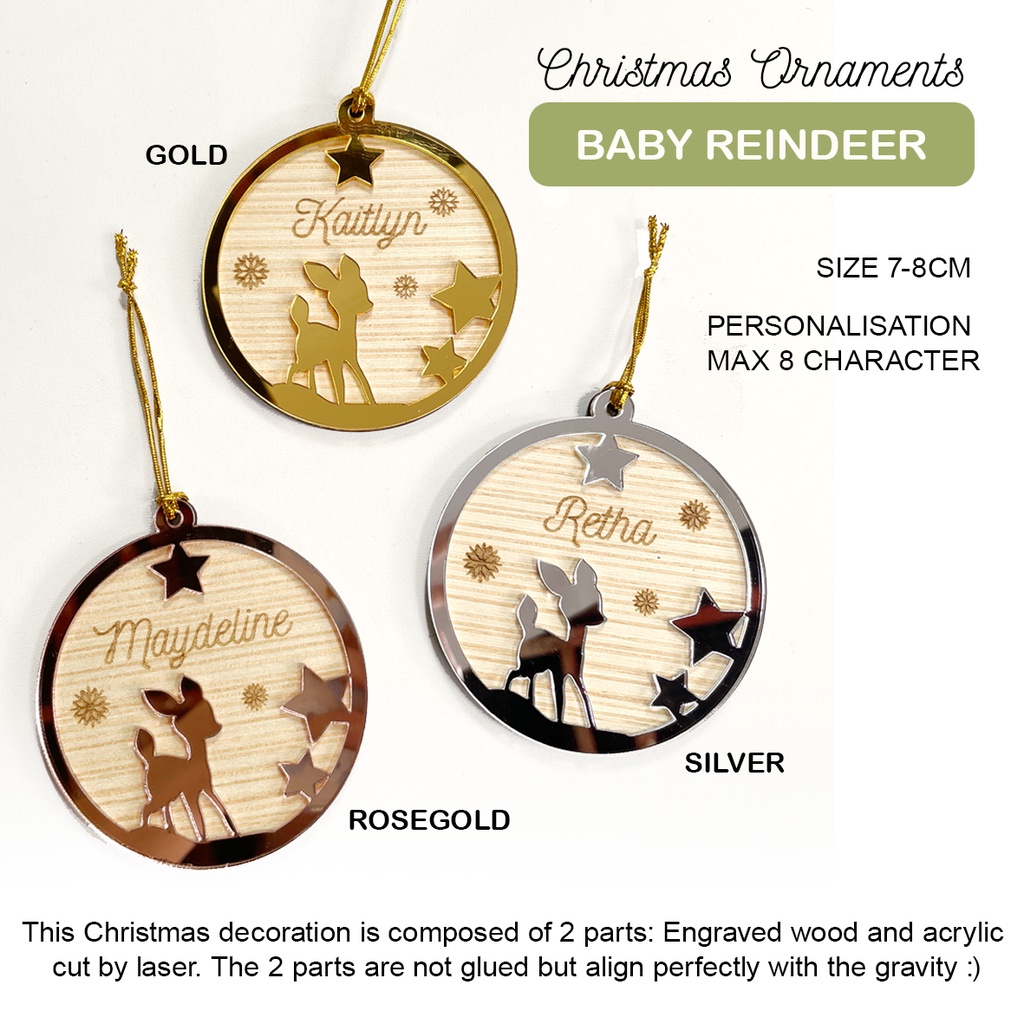 Gantungan Pohon Natal Rusa Christmas Ornaments Hiasan Natal Christmas Gift kado Natal custom nama