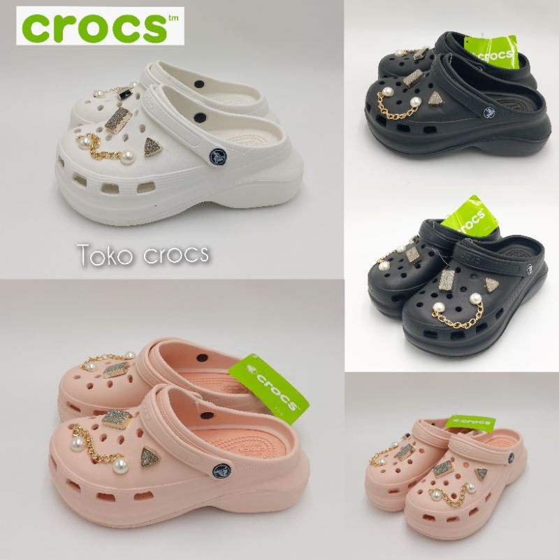 Crocs Bae Fashion mutiara / Sandal wanita Crocs Bae free jibitz fashion mutiara rante