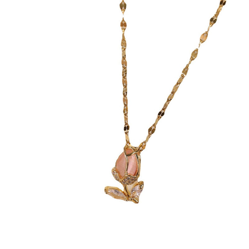 Fancyqube Kalung Opal Zircon Bentuk Tulip Gaya Korea Untuk Wanita
