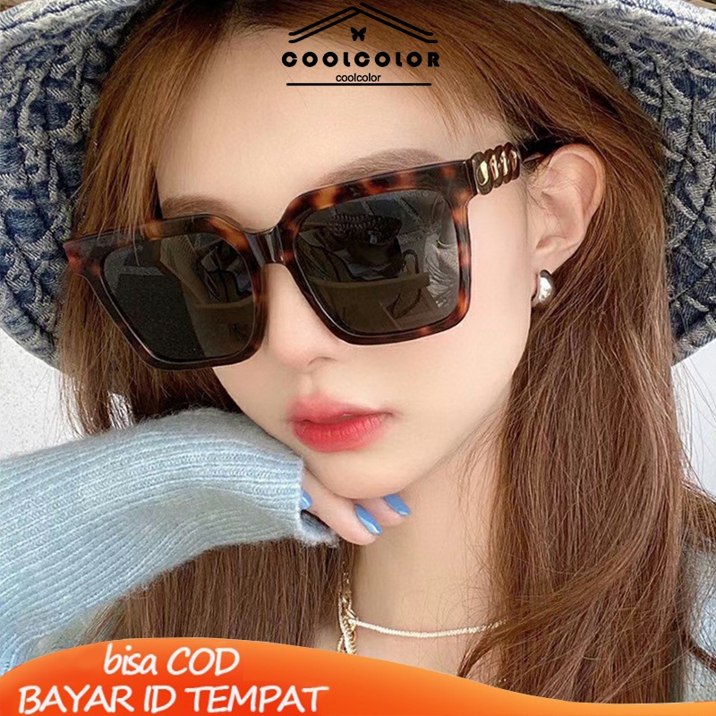 COD❤️Kacamata Wanita Street Shooting Desain Rantai Persegi Bingkai Besar Retro Lensa Bening Fashion Import Eyeglasses Optical Sunglasses Ready Stock