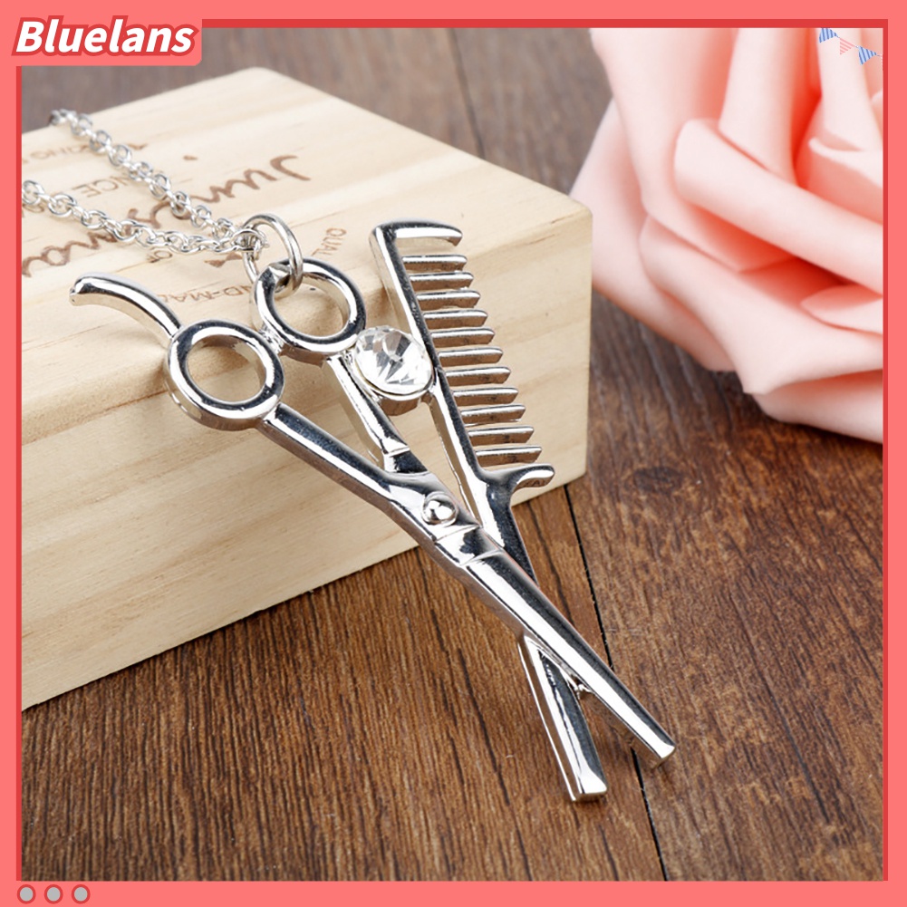 Kalung Dengan Liontin Bentuk Gunting Sisir Aksen Berlian Imitasi Untuk Unisex