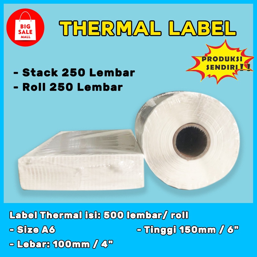 

lkjj Kertas Thermail Stiker Thermal 100x150 isi & 250 lembar, Label Thermal barcode, Kertas