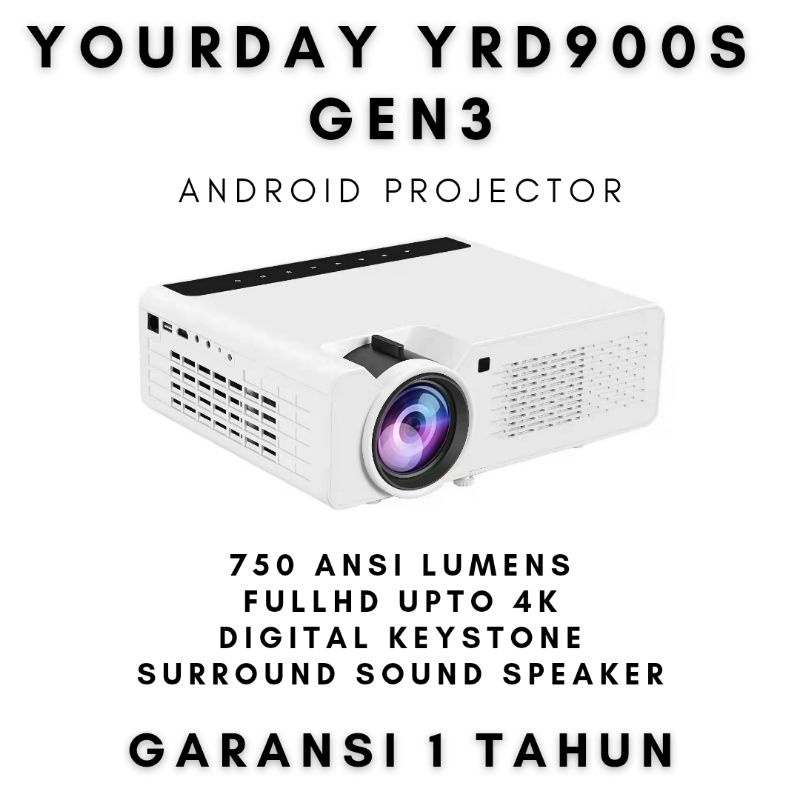 Yourday YRD900S Gen3 Smart Android Proyektor LED Projector WiFi FULLHD 4K