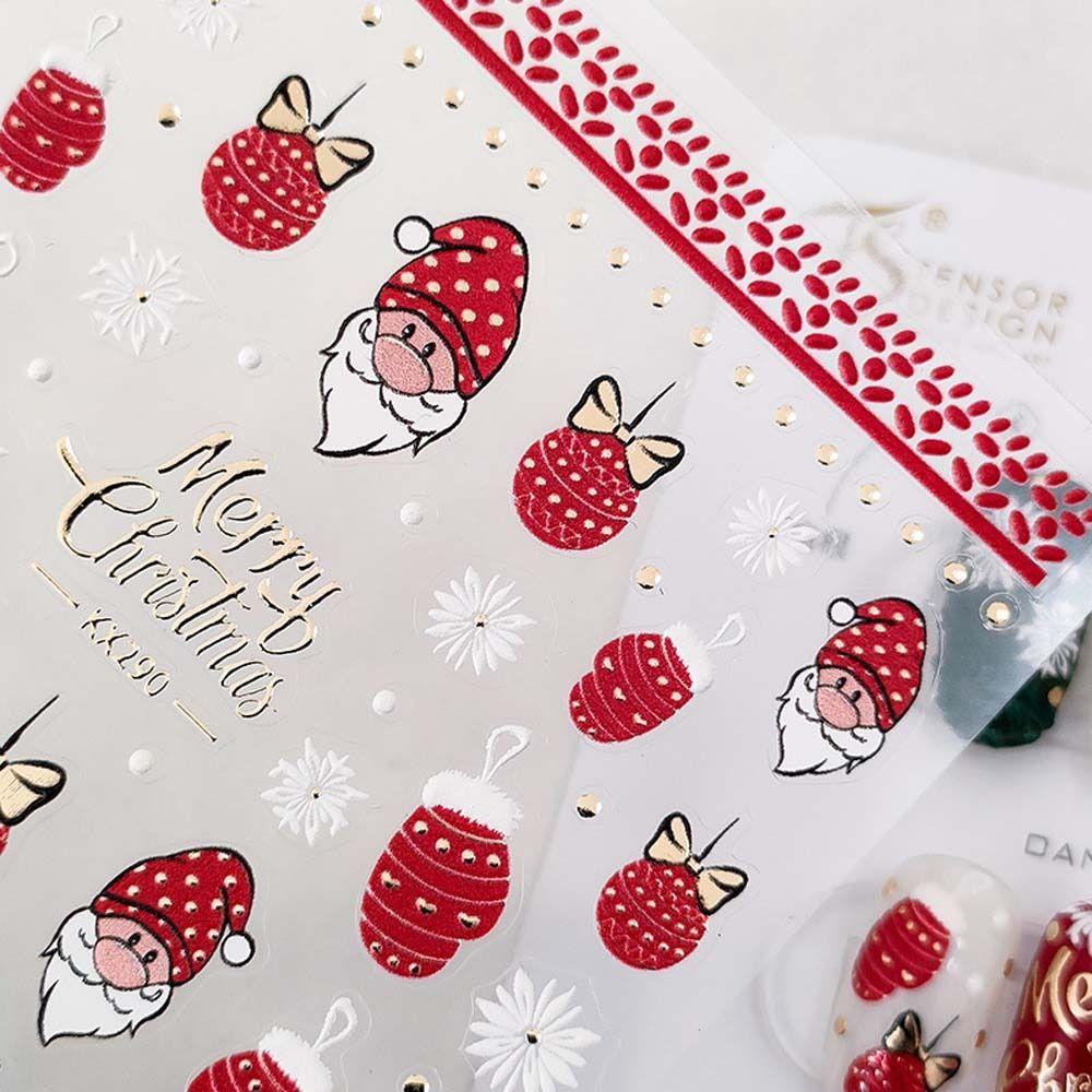 NEEDWAY Stiker Kuku Natal Wanita Relief Christmas Nail Art Santa Claus Manicure Aksesoris Nail Art Dekorasi