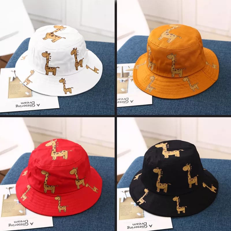 Topi Bucket Hat Anak / Balita Tali Karakter Jerapah Usia 2-10 Tahun Laki Perempuan F870