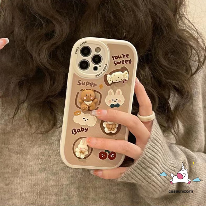 Case Realme C53 C55 C35 C15 C25 C25Y C31 C30 C21Y C25s C12 8 8i 9i 10 Pro C11 GT C20A C3 C21 C17 C20 8Pro 6i 5i 6 5s 5 6s 3D Mainan Boneka Kartun Lucu Beruang Kelinci Permen Sarung Soft Cover