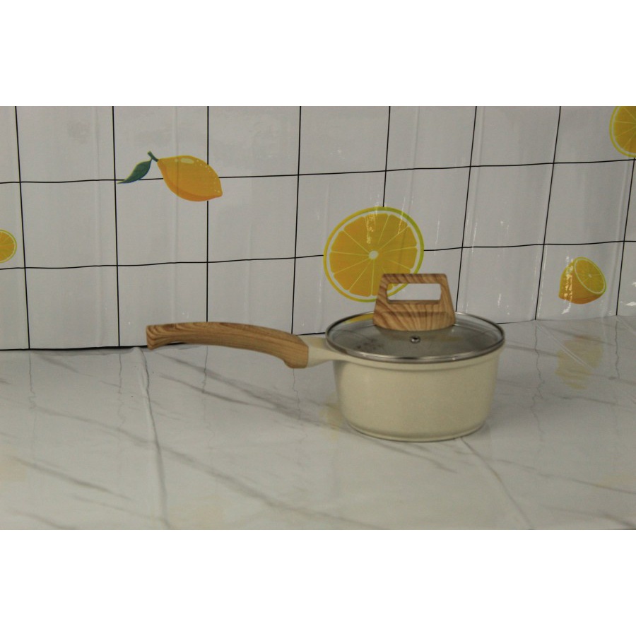 EUROPA Sauce Pan 16 cm + Glass Lid Coating Marble Panci Susu Anti Lengket