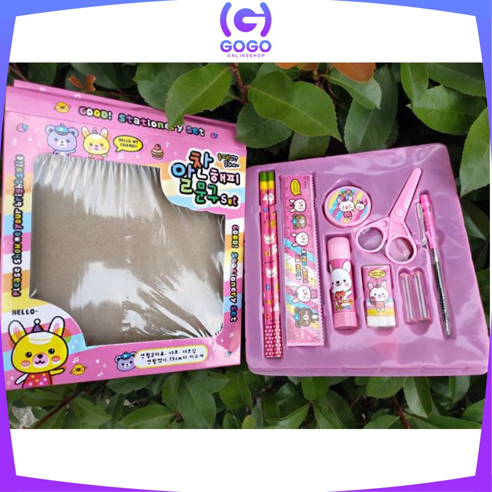 GOGO-A26 Alat Tulis Set 8in1 Karakter Stationery Kids / Paket Alat Tulis Anak TK / Set School Supplies for Child Writing Gift Eraser Ruler