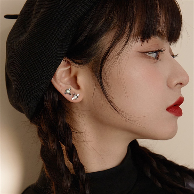 Anting stud Desain angel devil rose Gaya Korea Untuk Wanita