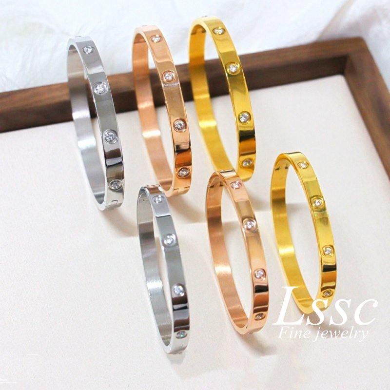 Gelang Titanium Anti Karat Permata Emas 18K Fashion Korea Bracelet Perhiasan Aksesoris Wanita