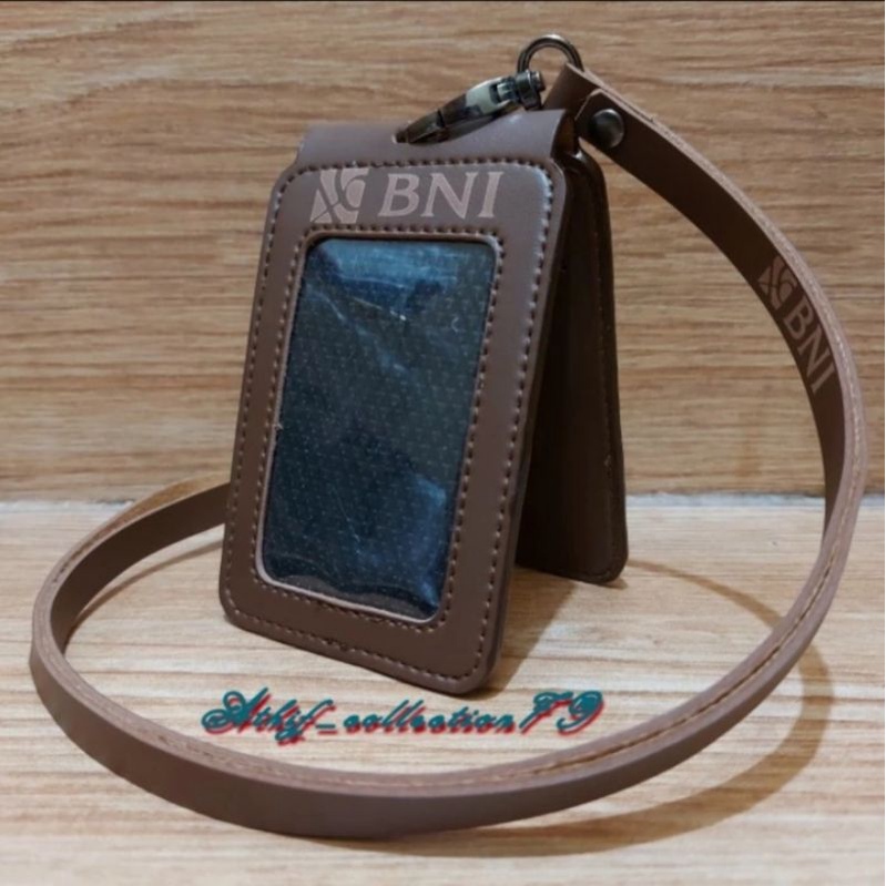 

holder kalung id card kulit bank BNI model lipat new arrival