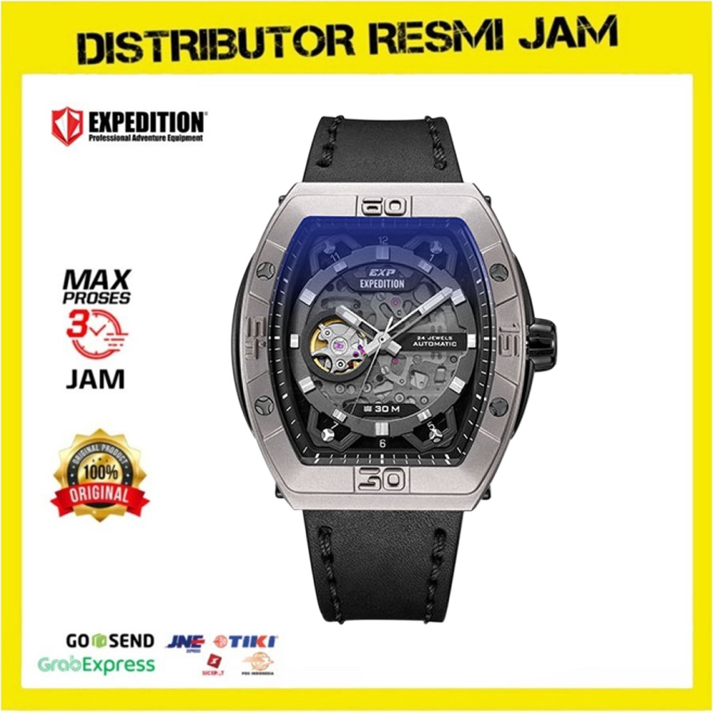 Jam Tangan Pria Expedition E 6800 MA E6800 MA Black Silver Leather