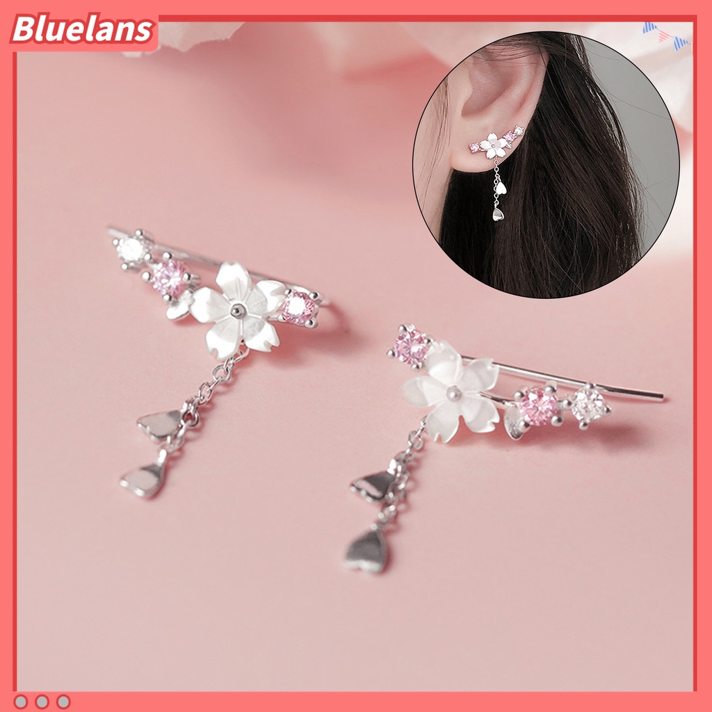 1 Pasang Anting Kait Gantung Desain Hati Cherry Blossom Bahan Alloy Hias Berlian Imitasi Untuk Liburan