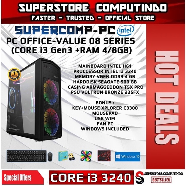 PC Rakitan Office Intel Core i3-RAM 4/8GB-Value 08 Series-Siap Pakai