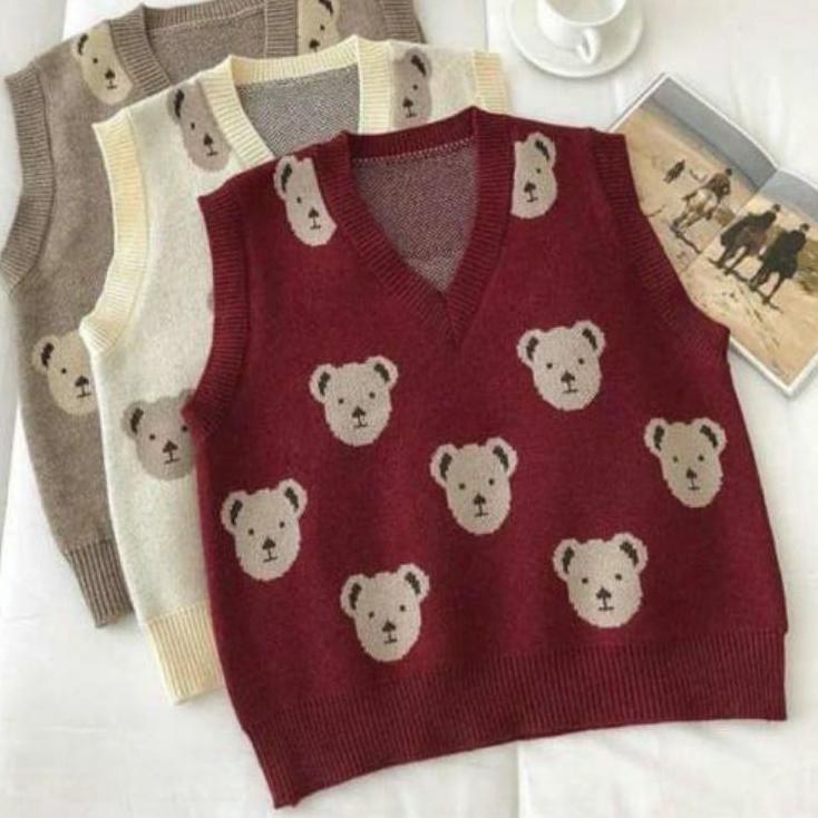 Vest Rajut Beruang Anak dan Dewasa UNISEX/Vest rajut bear/Vest rajut premium/vest rajut –WSB.18Oc22ᴺ