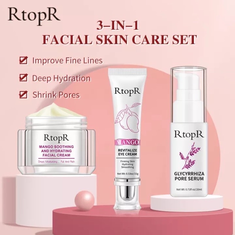 【BPOM】 RtopR Facial Skin Care Set Glycyrrhiza Face Pore Repair Serum Collagen Whitening Serum+Mango 