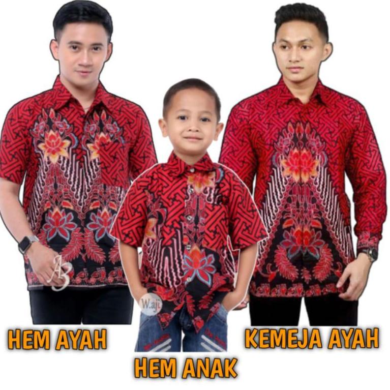 BAJU BATIK COUPLE AYAH DAN ANAK MOTIF MERAH BATA / BAJU AYAH DAN ANAK COWOK {SBR.18Oc22ᴺ}