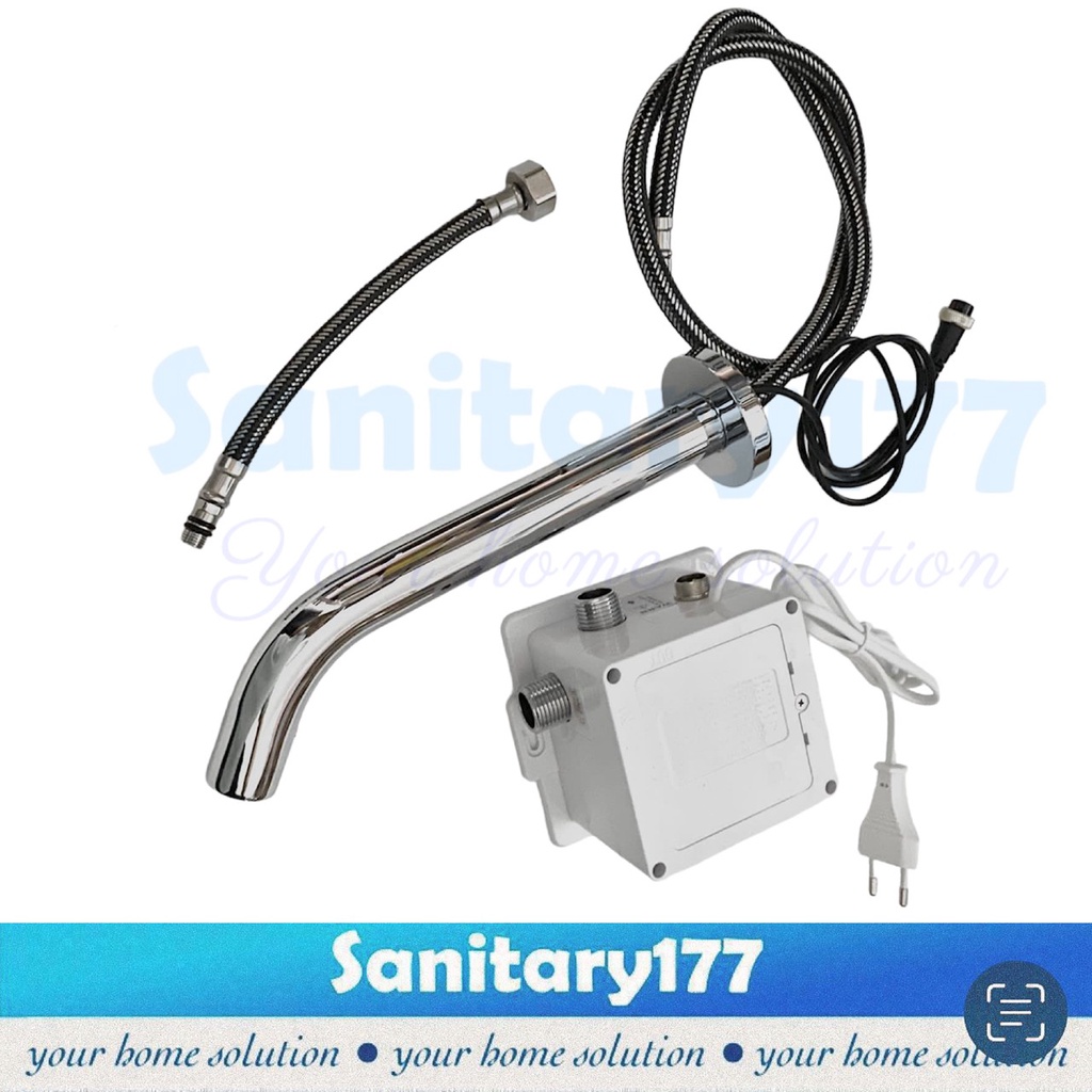Kran SENSOR  tembok kuningan W19-keran air otomatis washtafel sink wastafel wudhu minimalis 25cm brass faucet automatic off basin tap /F1B