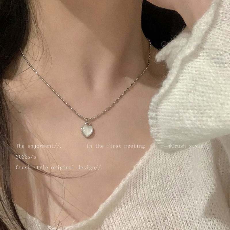 Kalung Rantai Choker Liontin Hati Warna Silver Untuk Wanita