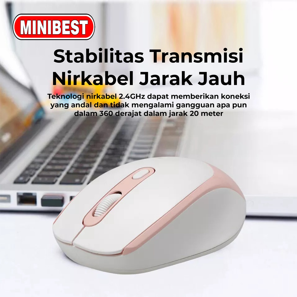 [MB] MN-B50 Mouse Wireless 2.4GHz Optical 1600DPI dengan Receiver USB untuk PC Laptop