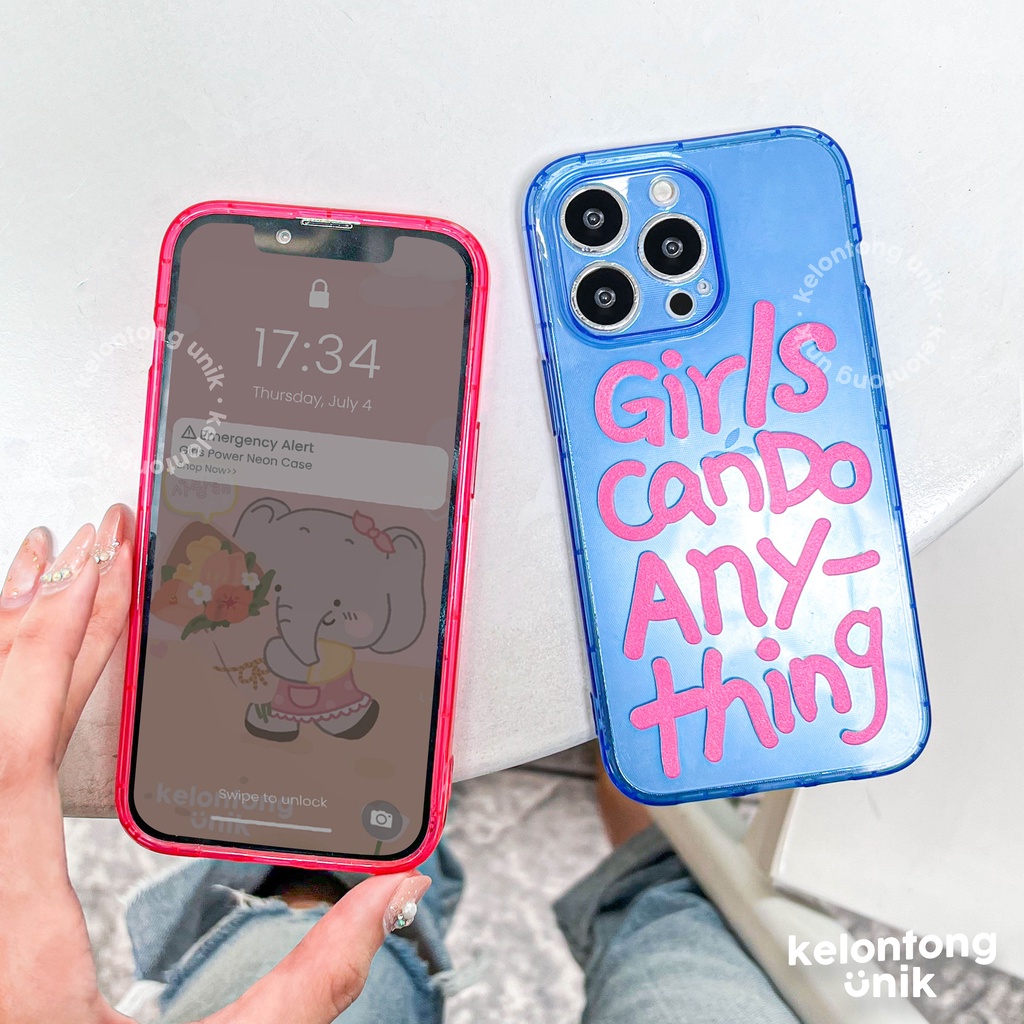 (Seri 1) For iPhone - Girl's Power Neon Shock Proof Case with Camera Protection