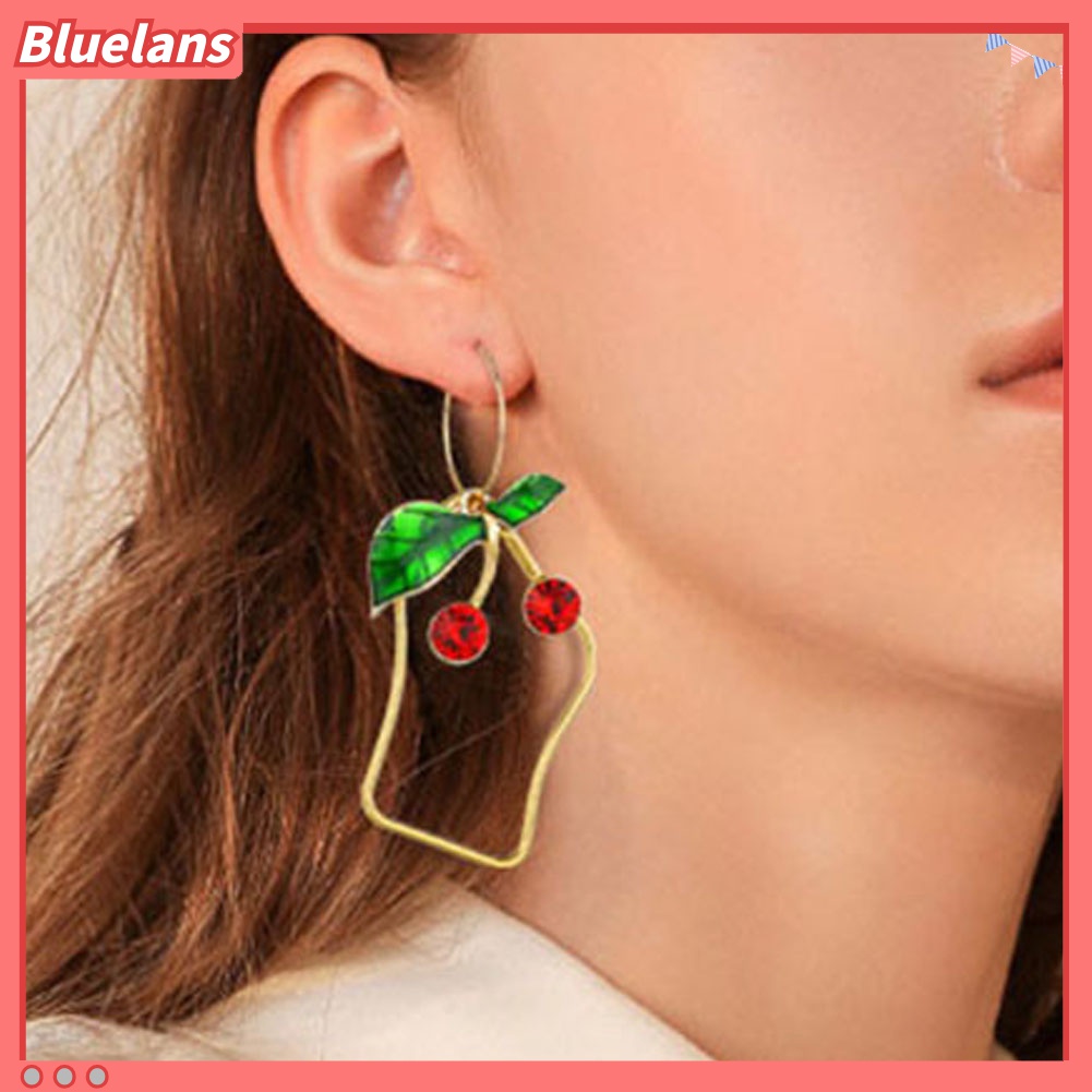 Anting Hoop Panjang Menjuntai Bentuk Kotak Lebah Cherry Rose Model Hollow Untuk Wanita