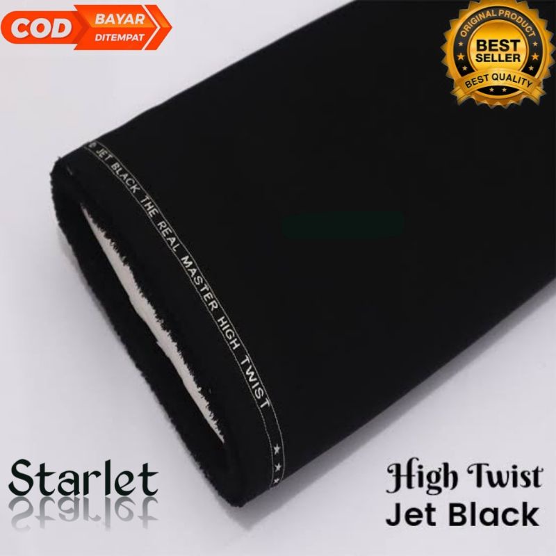 Kain Jet Black STARLET Hightwist Tebal(0,5m)/kain Jas,kain blazer,kain celana