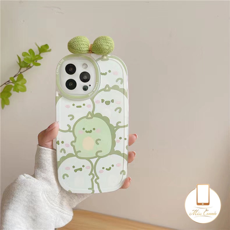 Casing Kompatibel Untuk iPhone 7Plus 8Plus 11xr 12 13 11 14 Pro MAX 6 6s 7 8 Plus X XS MAX SE 2020 INS 3D Busur-Simpul Hias Indah Lucu Dinosaurus Penuh Belakang Bulat Lensa Soft Case Cover